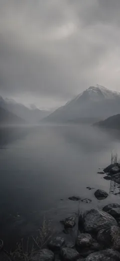 Still water beneath a soft horizon